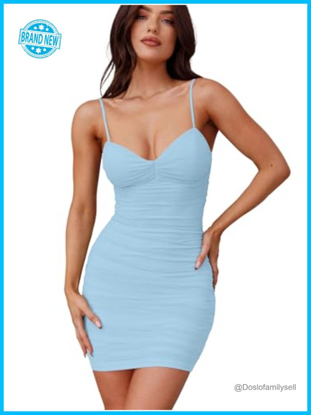 Sexy Bodycon Mesh Ruched Sleeveless V-Neck Mini Club Party Dress